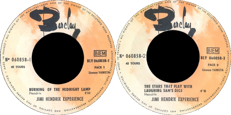 Discographie : Made in Barclay - Page 2 1967%20Barclay060858-BurningOfTheMidnightLamp-TheStarsThatPlayWithLaughingSamsDiceLabel