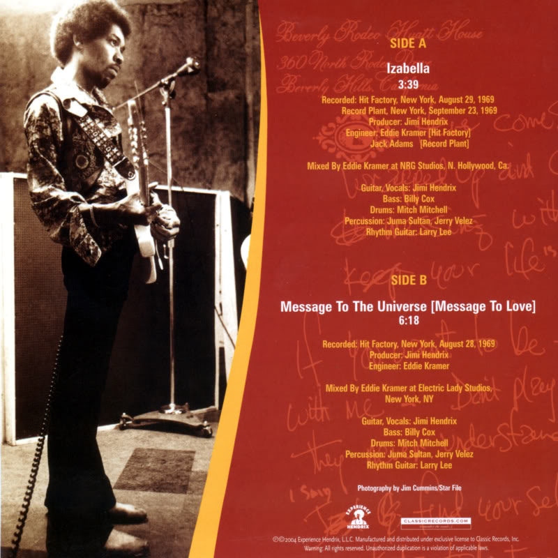 Discographie : 45 Tours : SP, EP, Maxi 45 tours - Page 2 2004%20Experience%20Hendrix%20RTH-2014-45%20IzabellaMessage%20To%20The%20UniverseBack